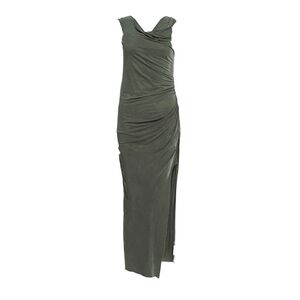 NWT Commense Army Green Surplice Faux Wrap Ruched Side Slit Midi Dress
